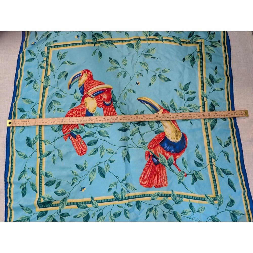 Vintage 100% Silk Scarf Parrots Tropical 34" x 34" Made in Italy - Picture 3 of 6